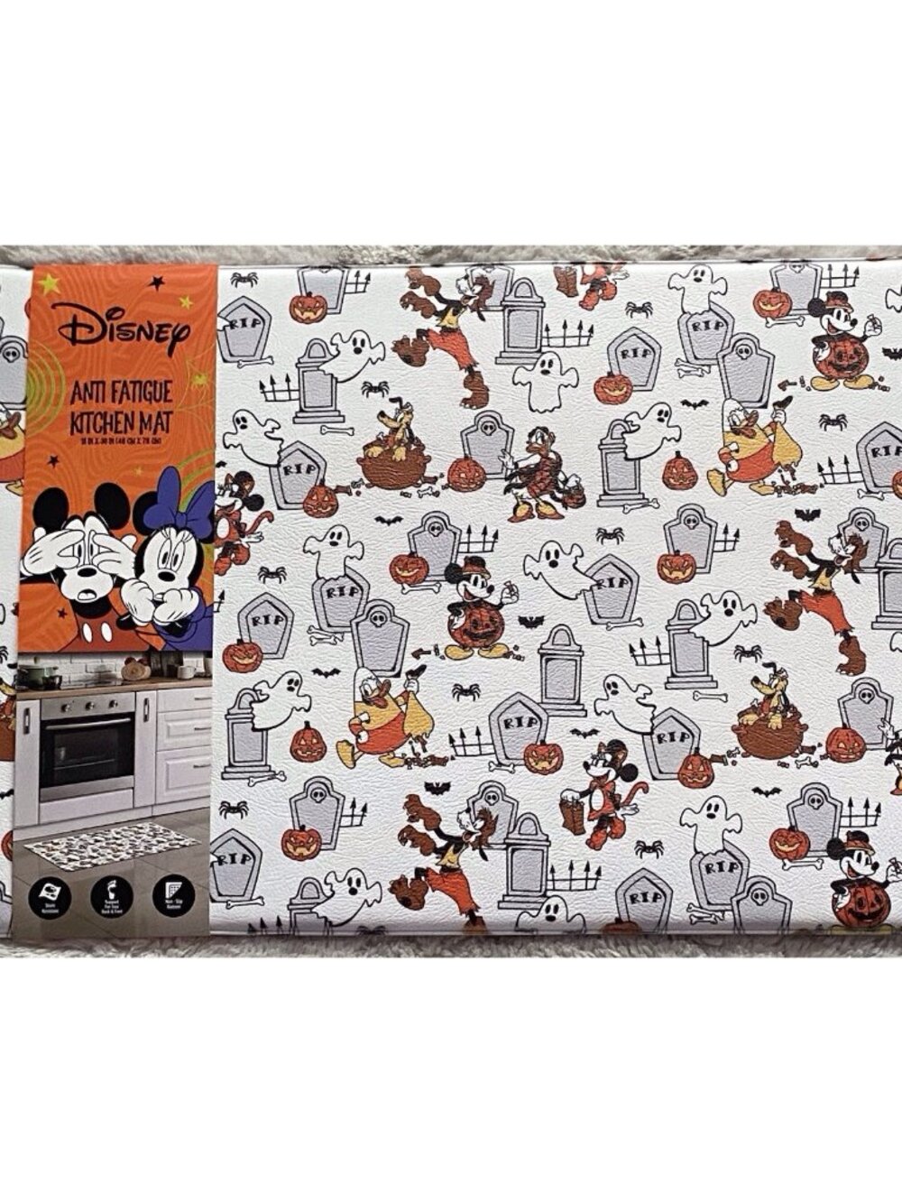 Disney Mickey Minnie Pluto Anti Fatigue Kitchen Mat Halloween Graveyard 18” X 30